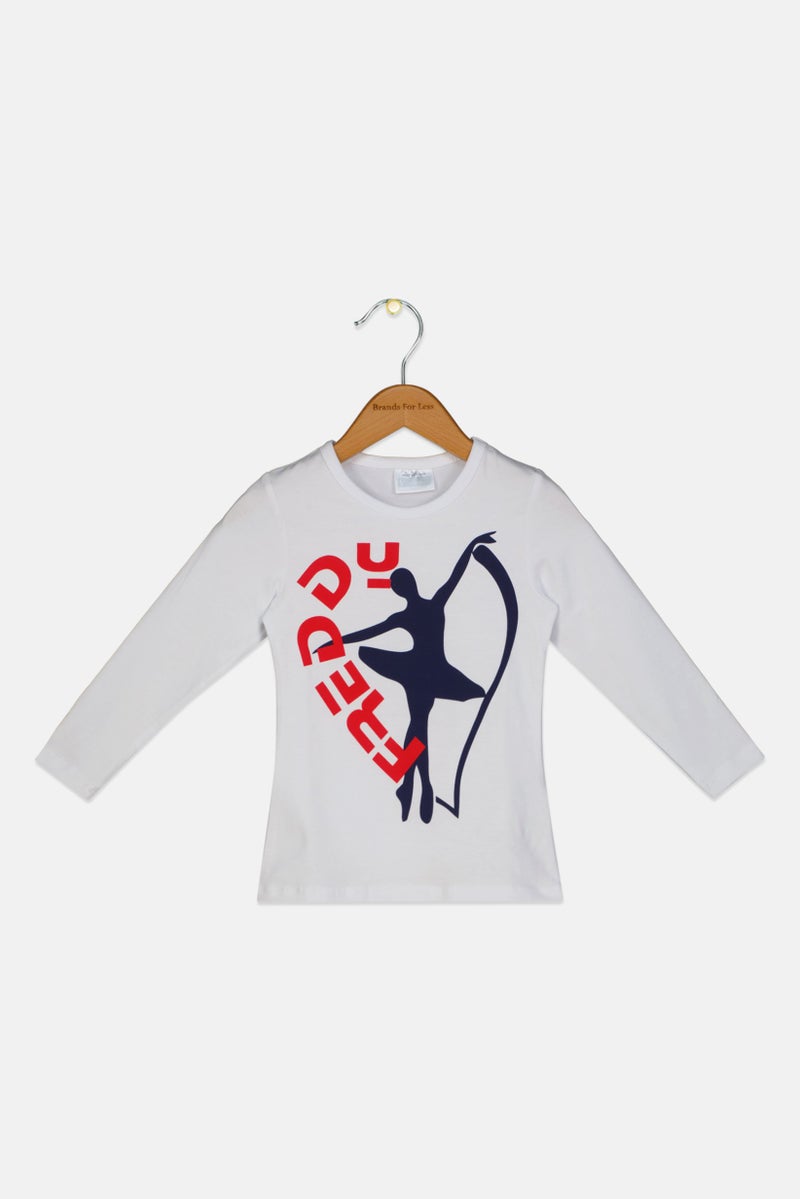 FREDDY Toddlers Girl Crew Neck Graphic Print Top, White - Image 1