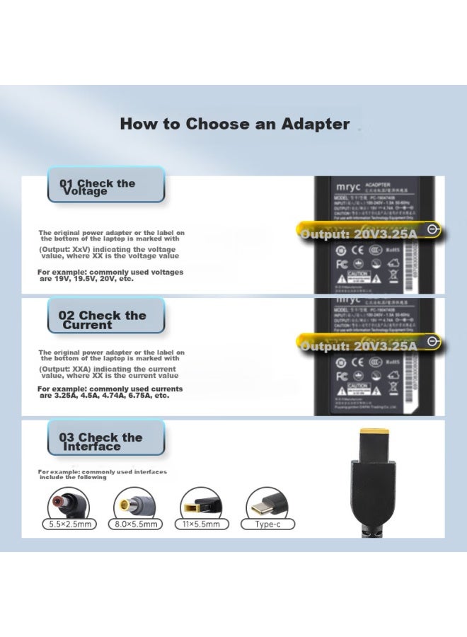 Mryc Lenovo Laptop Charger, 20v 3.25a Computer Power Adapter, Compatible With S405 S410 S415 S435 G460, Power Cord, 65w Round Plug, 5.5*2.5 - Image 5