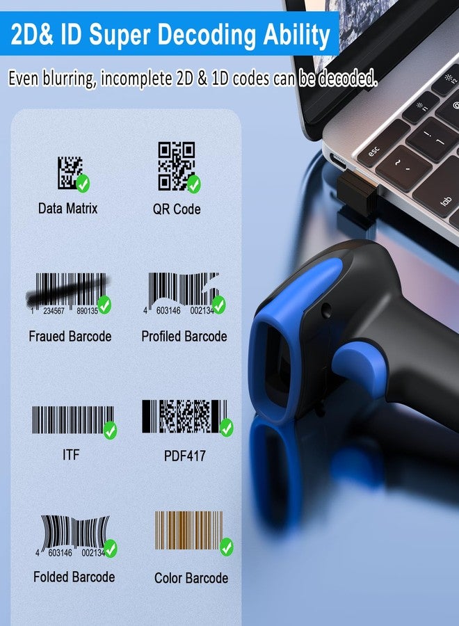 سيمكود ماسح ضوئي لاسلكي ثنائي الأبعاد للرموز الشريطية من Symcode، يدعم تقنية Bluetooth 6.0 والاتصال اللاسلكي بتردد 2.4 جيجا هرتز والاتصال السلكي عبر USB، قارئ رموز QR أحادي وثنائي الأبعاد، مسح ضوئي تلقائي سريع ودقيق للهواتف الذكية والأجهزة اللوحية وأجهزة الكمبيوتر. - Image 3