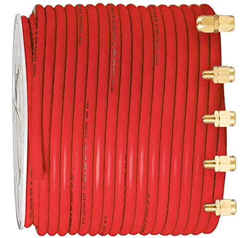 YOTOO Hybrid Air Hose 3/8-Inch by 250-Feet 300 PSI Heavy Duty, Lightweight, Kink Resistant, All-Weather Flexibility with 5pcs Solid Brass Repair Fittings, Red - Image 2