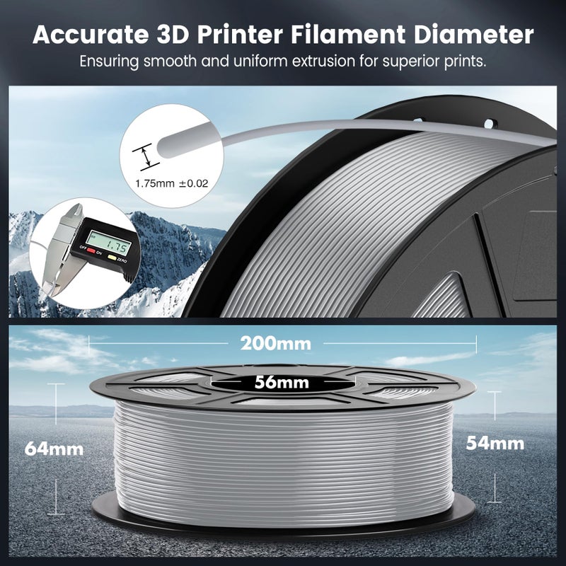 SUNLU PLA 3D Printer Filament PLA Filament 1.75mm, Neatly Wound 3D Printing Filament 1.75mm, Dimensional Accuracy +/- 0.02 mm, Fit Most FDM 3D Printers, 1kg Spool (2.2lbs),Silver - Image 5