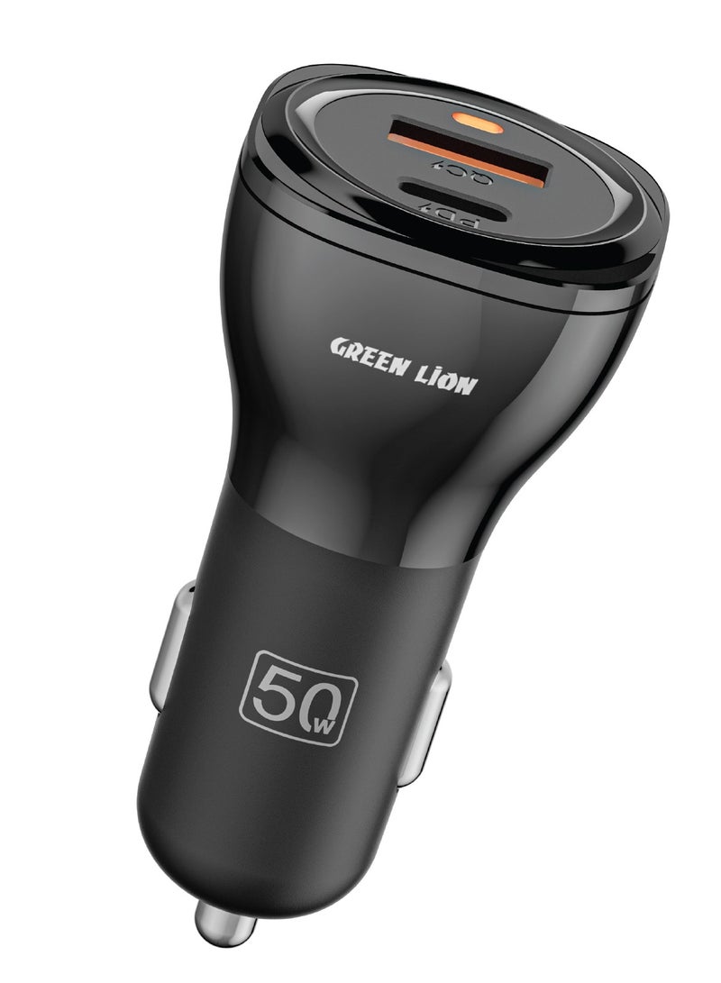 GREEN LION 50W Dual Port QC 20W Car Charger PD 30W / USB-A & USB-C / Fast Charging / PC Flame Retardant Material - Black - Image 1