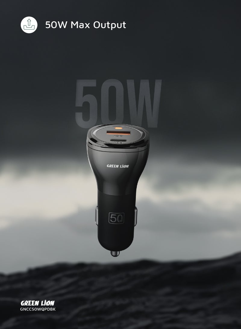 GREEN LION 50W Dual Port QC 20W Car Charger PD 30W / USB-A & USB-C / Fast Charging / PC Flame Retardant Material - Black - Image 5