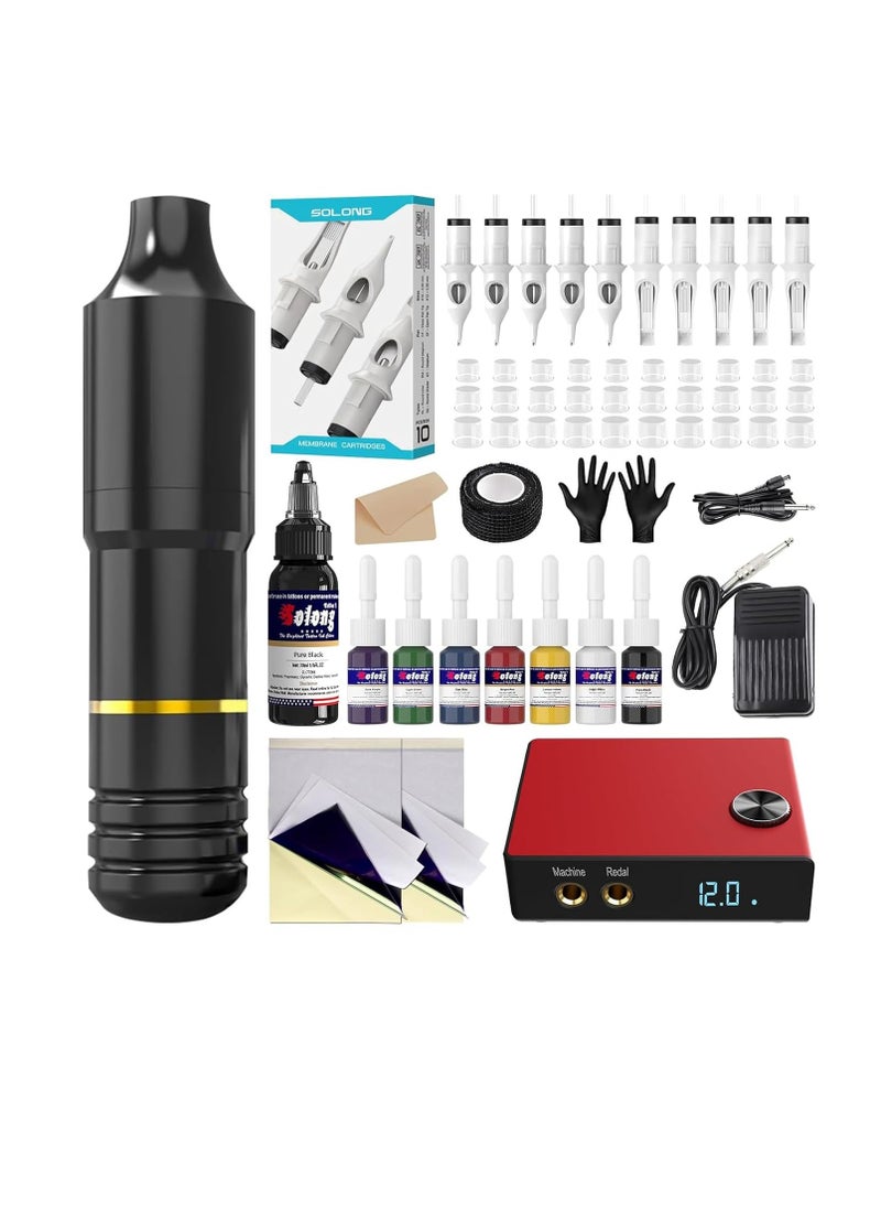 solong tattoo - Tattoo Gun, Solong Complete Tattoo Kit Rotary Tattoo Machine for Beginners and Artists Professional Tattoo Gun Kit with Tattoo Catridges Needles and Tattoo Ink(60 Piece Set) - Image 1