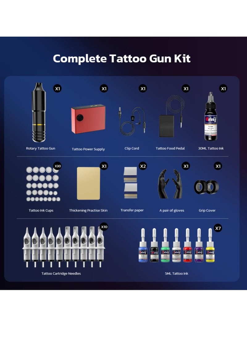 solong tattoo - Tattoo Gun, Solong Complete Tattoo Kit Rotary Tattoo Machine for Beginners and Artists Professional Tattoo Gun Kit with Tattoo Catridges Needles and Tattoo Ink(60 Piece Set) - Image 1