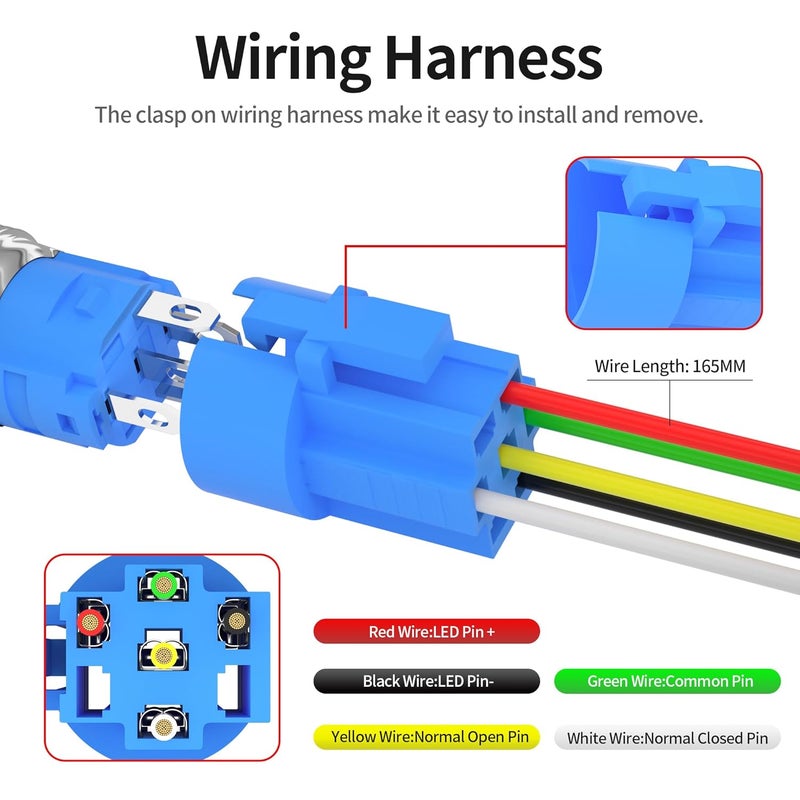 DAIERTEK 16MM Horn Switch Red LED Marine Momentary Push Button Switch 12V Waterproof Metal Air Horn Push Button for Auto Train Boat - Image 4