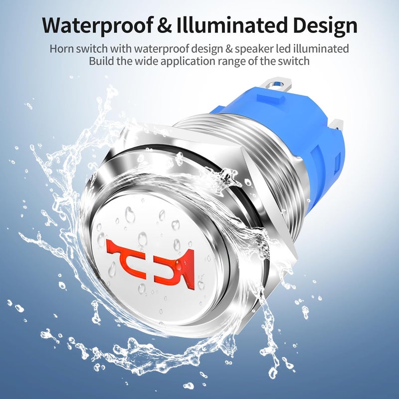 DAIERTEK 16MM Horn Switch Red LED Marine Momentary Push Button Switch 12V Waterproof Metal Air Horn Push Button for Auto Train Boat - Image 5