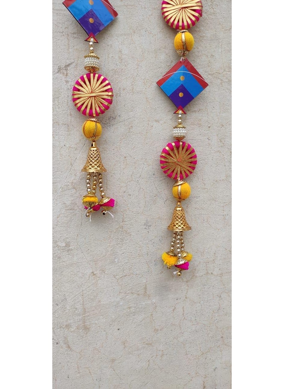 Generic Nutts Makar Sakaranti Special Kites with Parrot Gota Balls and Golden Beads Handmade Decorative Hanging for Festive Decoration Pack of 2  - Image 2