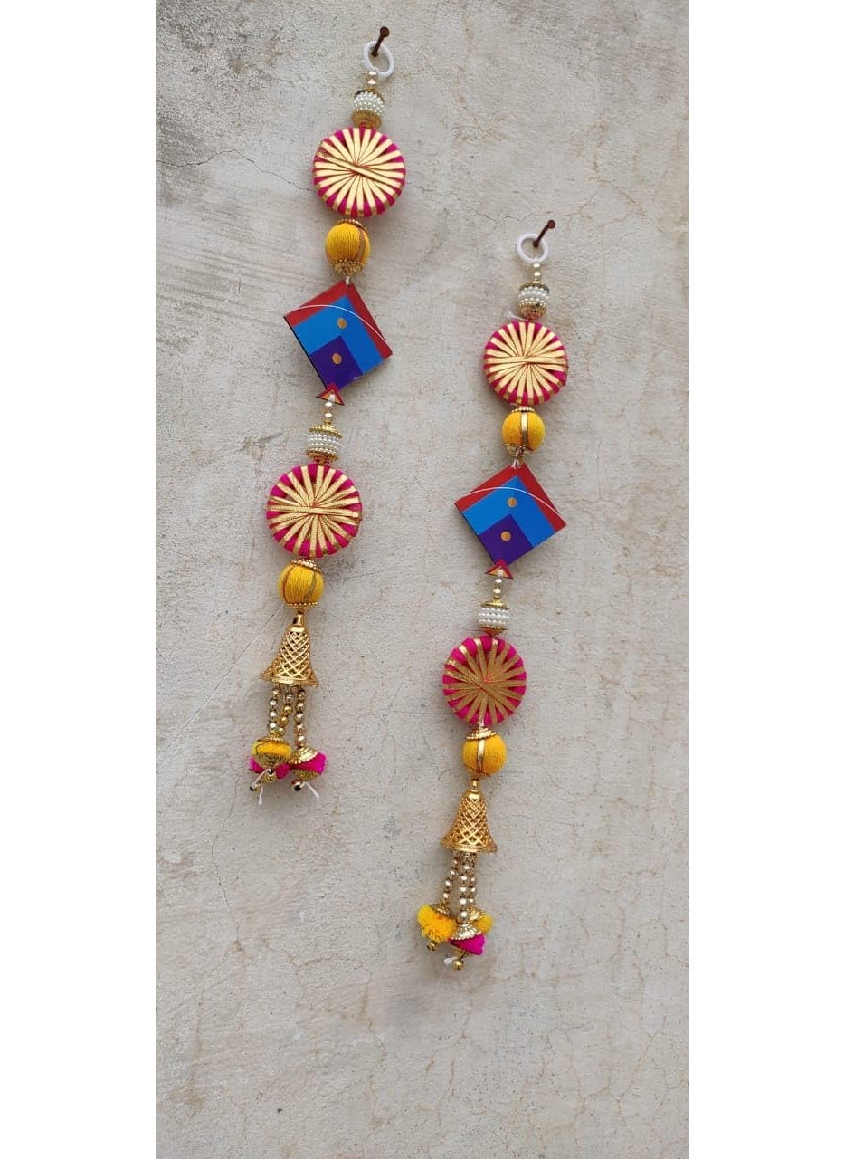 Generic Nutts Makar Sakaranti Special Kites with Parrot Gota Balls and Golden Beads Handmade Decorative Hanging for Festive Decoration Pack of 2  - Image 5