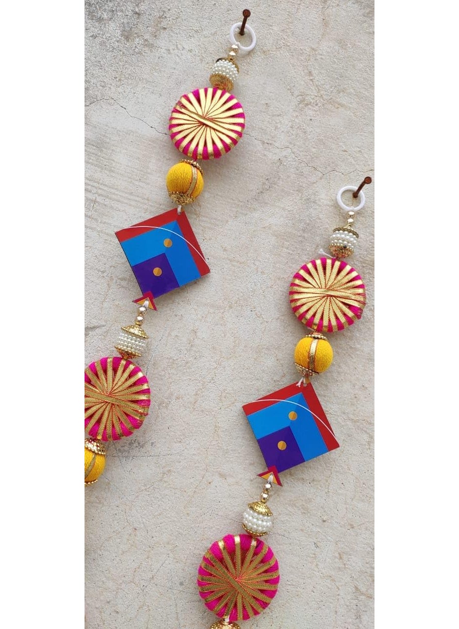Generic Nutts Makar Sakaranti Special Kites with Parrot Gota Balls and Golden Beads Handmade Decorative Hanging for Festive Decoration Pack of 2  - Image 3