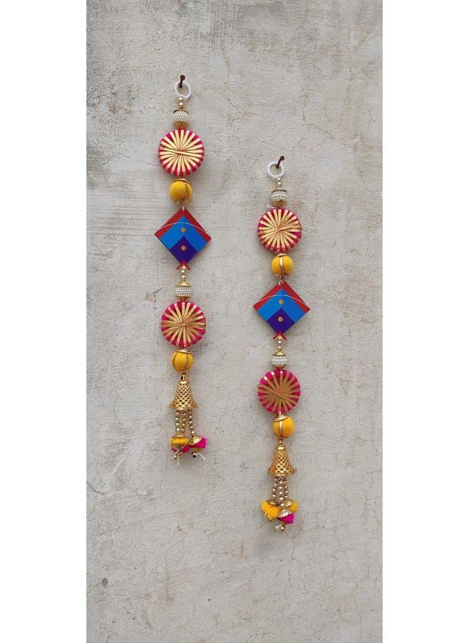Generic Nutts Makar Sakaranti Special Kites with Parrot Gota Balls and Golden Beads Handmade Decorative Hanging for Festive Decoration Pack of 2  - Image 1