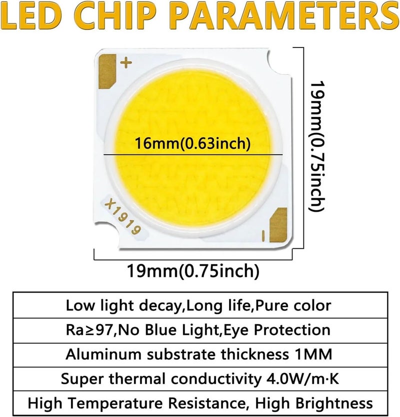 4pcs 19 * 19mm LED COB Bridgelux Chip 12W 18W 24W 30W 36W 42W DC36-39V LED RA97 Track Lamp Downlight Light Source Accessory(4000K,42W) - Image 2