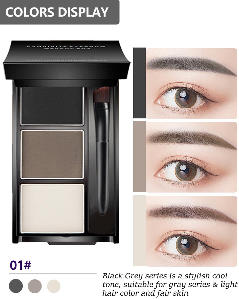 LYSdefeu Eyebrow Powder Makeup Kit-3 Colors Eye Brow Powder Palette Long-Lasting Waterproof, Black Brown Series Brow Powder, Fill & Sculpt Full Eyebrows for Women, With Mirror, Brow Brush & Razor-Set 01 - Image 2