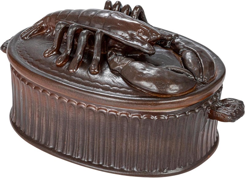 Creative CoOp Brown Matte Stoneware Baker with Lobster Design Large - Image 1