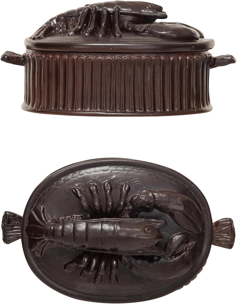 Creative CoOp Brown Matte Stoneware Baker with Lobster Design Large - Image 4
