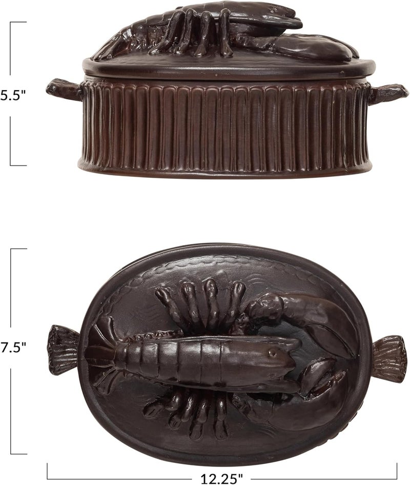 Creative CoOp Brown Matte Stoneware Baker with Lobster Design Large - Image 2