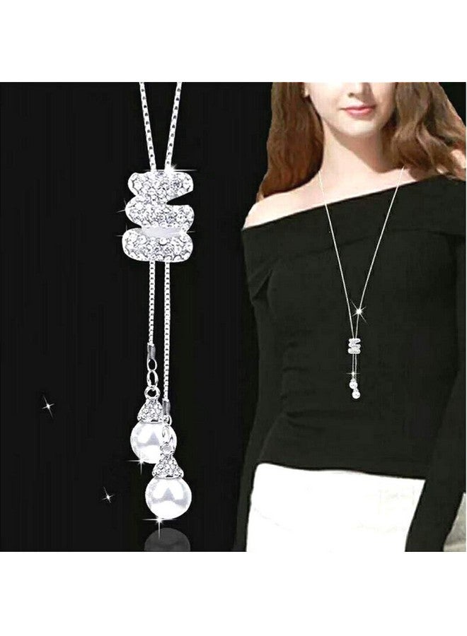 Sither Cathercing Spiral Pearl Pendant Long Necklace For Women Sweater Chain Statement Necklace Choker Adjustable Elegant Jewelry Crystal Accessories Dressy Collocation Winter Evening Party Wedding - Image 2