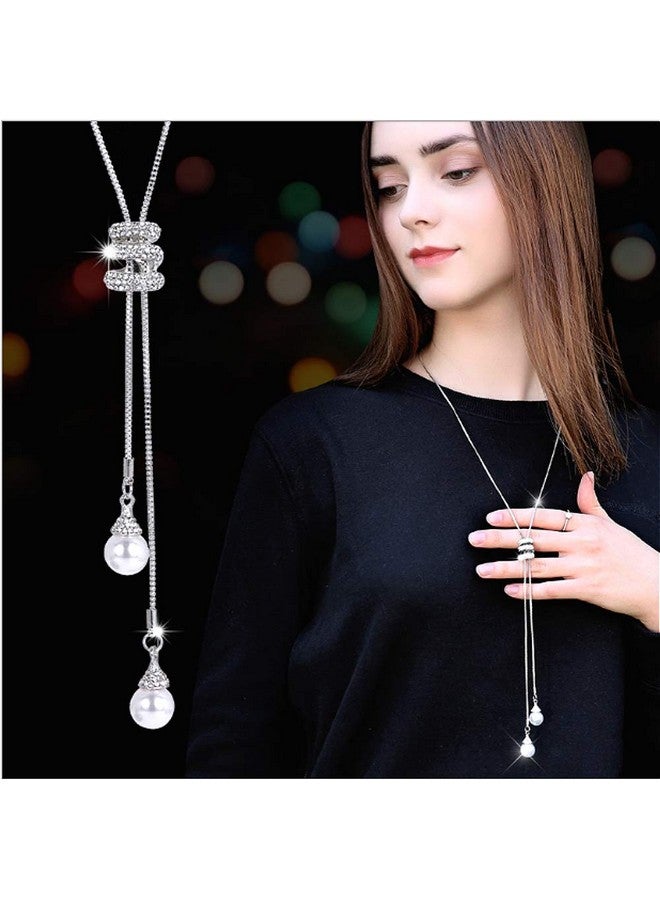 Sither Cathercing Spiral Pearl Pendant Long Necklace For Women Sweater Chain Statement Necklace Choker Adjustable Elegant Jewelry Crystal Accessories Dressy Collocation Winter Evening Party Wedding - Image 3