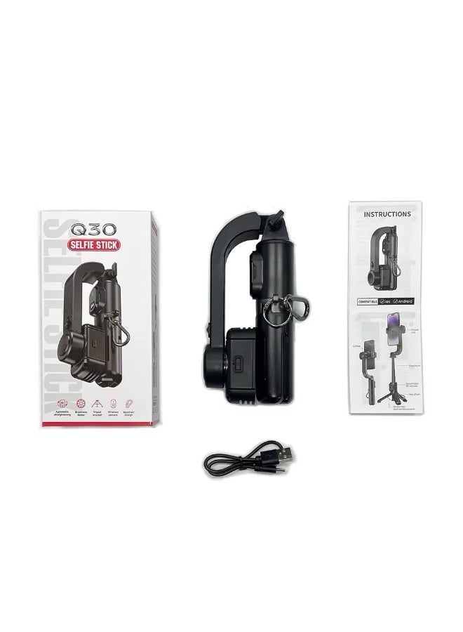 Q30 Selfie Stick Mini Single-Axis Tripod Gimbal For Mobile Vlogging & Live Streaming - Brushless Motor & Wireless Camera - Black