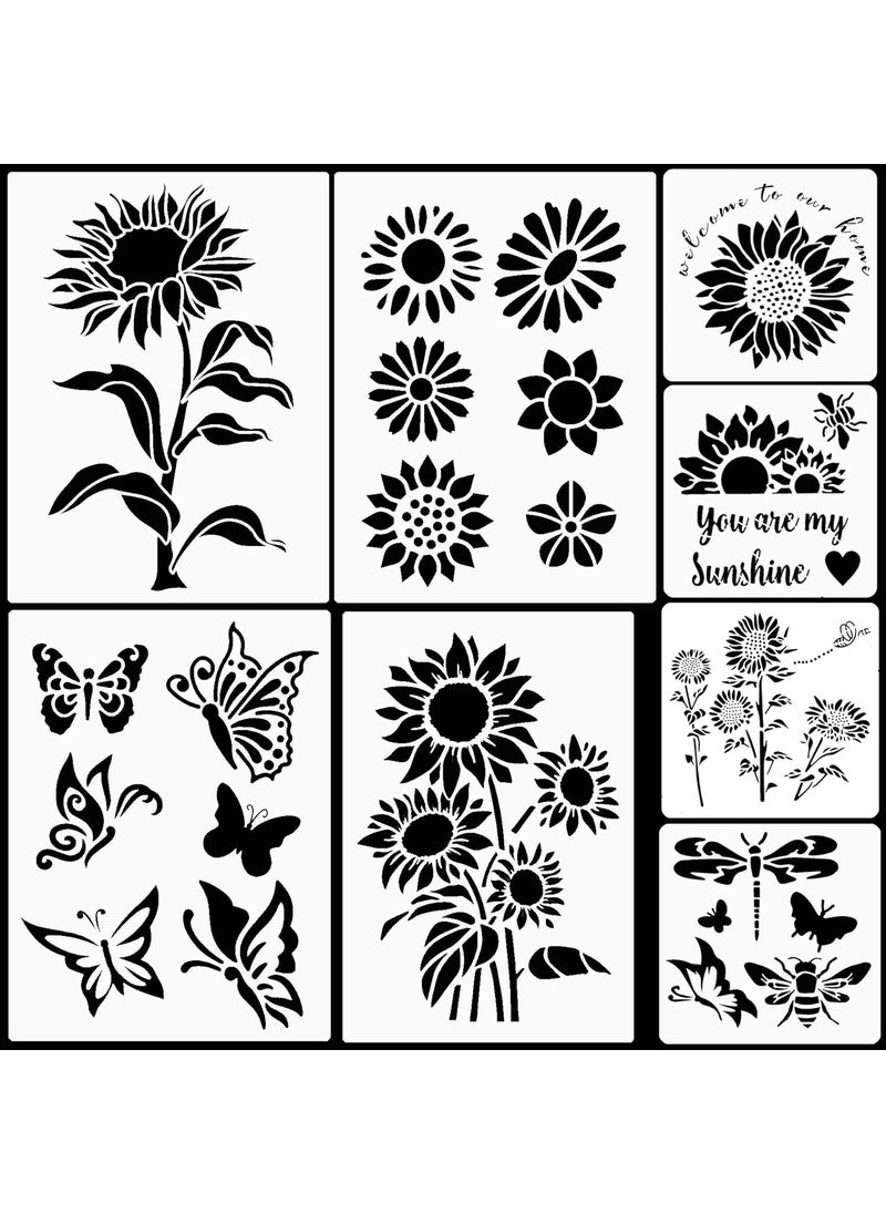 MLOLM Sunflower Stencils Reusable Flowers Butterfly Stencils for Painting on Wood,Canvas,Paper,Fabric,Wall,Home Decor for DIY Craft Art 8 Sheets  - Image 1