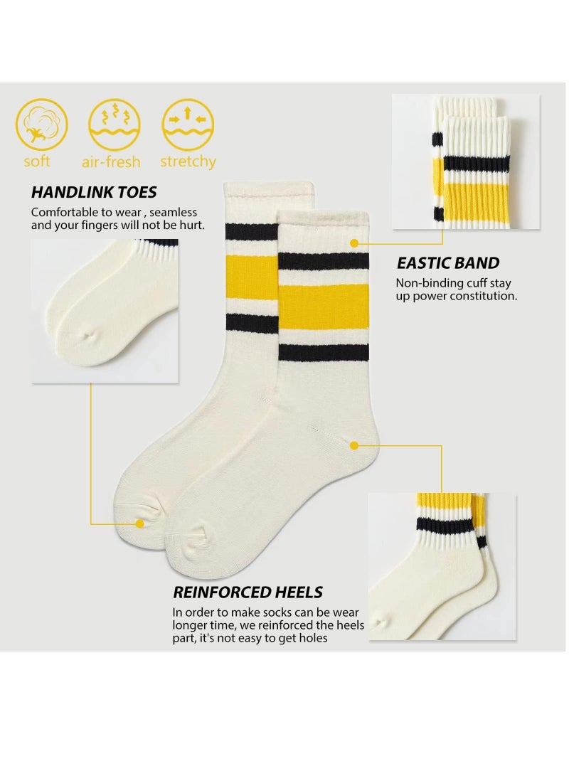 Women's Casual Socks, 4 Pairs Novelty Socks For Women Striped Retro Crew Socks Sporty Calf Socks Casual Cotton Socks Women - Image 3