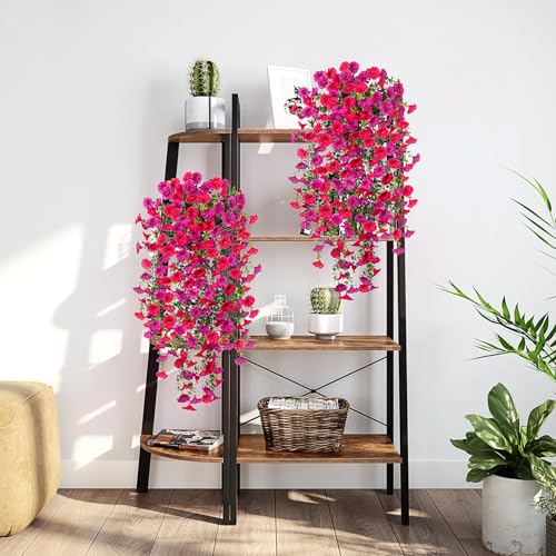 Hrobek Artificial Hanging Petunias Flowers for Outdoor, 2pcs Fake Plants Long Vine Morning Glory Eucalyptus, UV Resistant Realistic Faux Greenery Outside Patio Porch Garden Spring Decor, Purple Hot Pink - Image 4