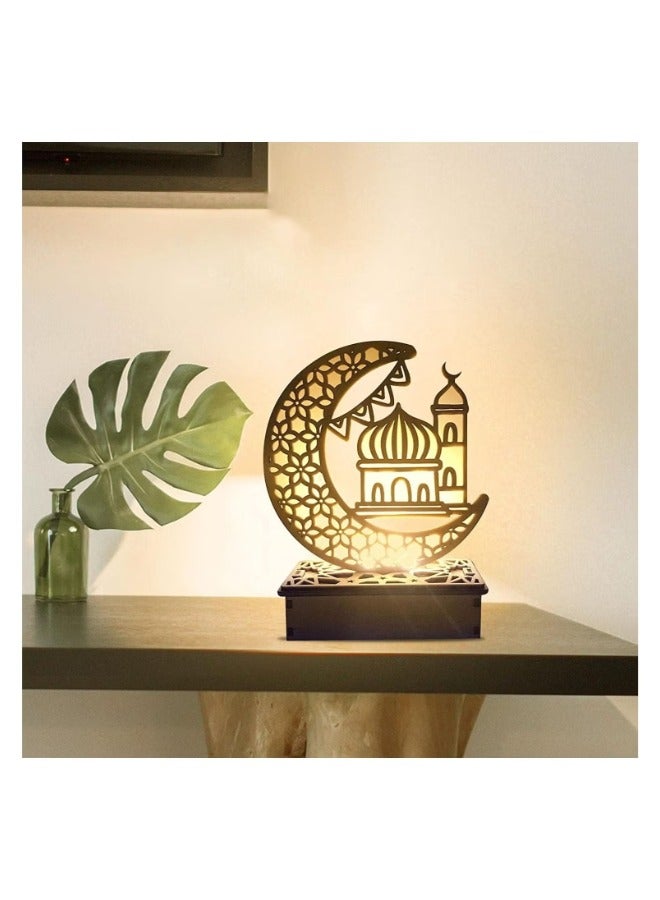 رمضان عيد مبارك ديكورات ليد ، القمر ستار مسلم أضواء ، الإسلام الكنيسة خشبية ضوء القمر مصباح لعيد الفطر حزب الديكور ضوء الأصدقاء المؤمنين الهدايا - Image 5