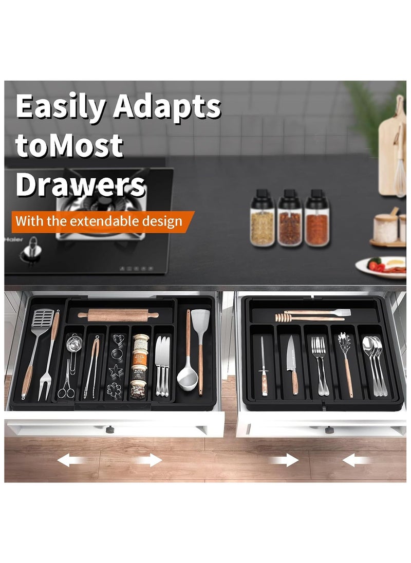 Yoawllty Utensil Organizer, Cutlery Drawer Organizer, Expandable Utensil Tray for Kitchen, Adjustable Silverware and Flatware Holder, Large Compact Plastic Storage for Spoons Forks Knives (Black)  - Image 5