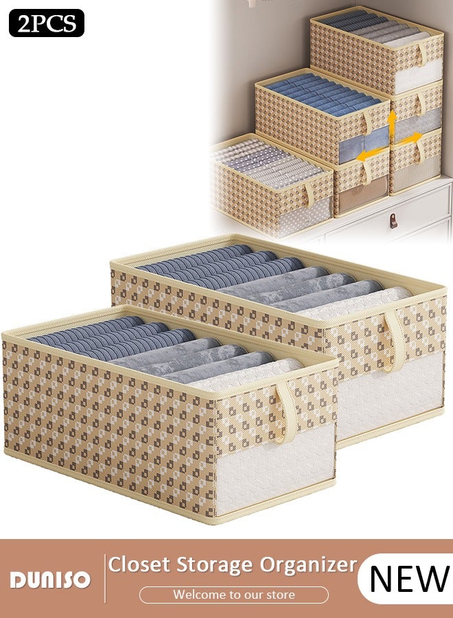 DUNISO 2pcs Foldable Closet Storage Organizer, Wardrobe Clothes Organizer For Clothing, Sheets, Toys, Books,Washable Closet Storage Boxes with Carrying Handles Cube Stackable Storage Bin for Home Bedroom Office - Image 1