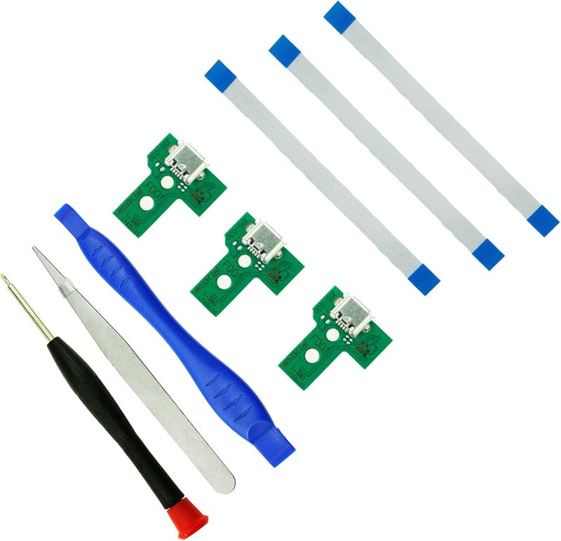 3PCS JDS-030 Assembly Replacement Charging Port for PS4 DualShock 4 Controller,Connector Module Charger Socket Board for PlayStation PS4 Controller,With Screwdriver Flex Cable