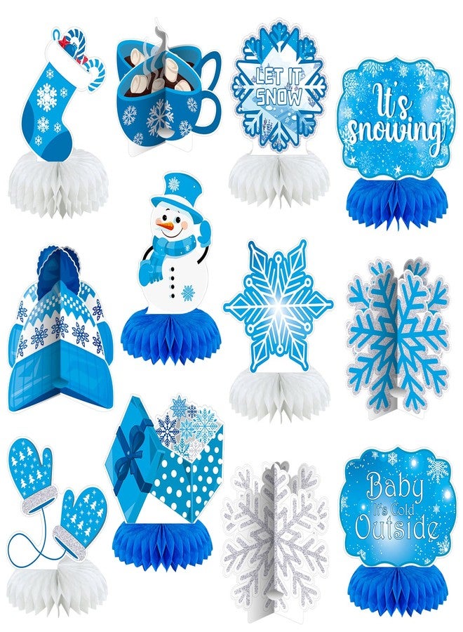 Weekgrat 12 Pcs Winter Decorations, Winter Centerpieces Snowman Wonderland Party Supplies Snowflake Honeycomb Wonderland Centerpieces for Table Decorations Supplies - Image 1