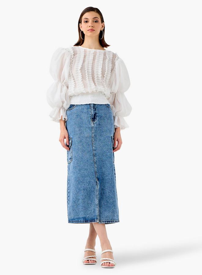 2Xtremz Ruffle Detail Top with Round Neck and Long Sleeves - Image 2