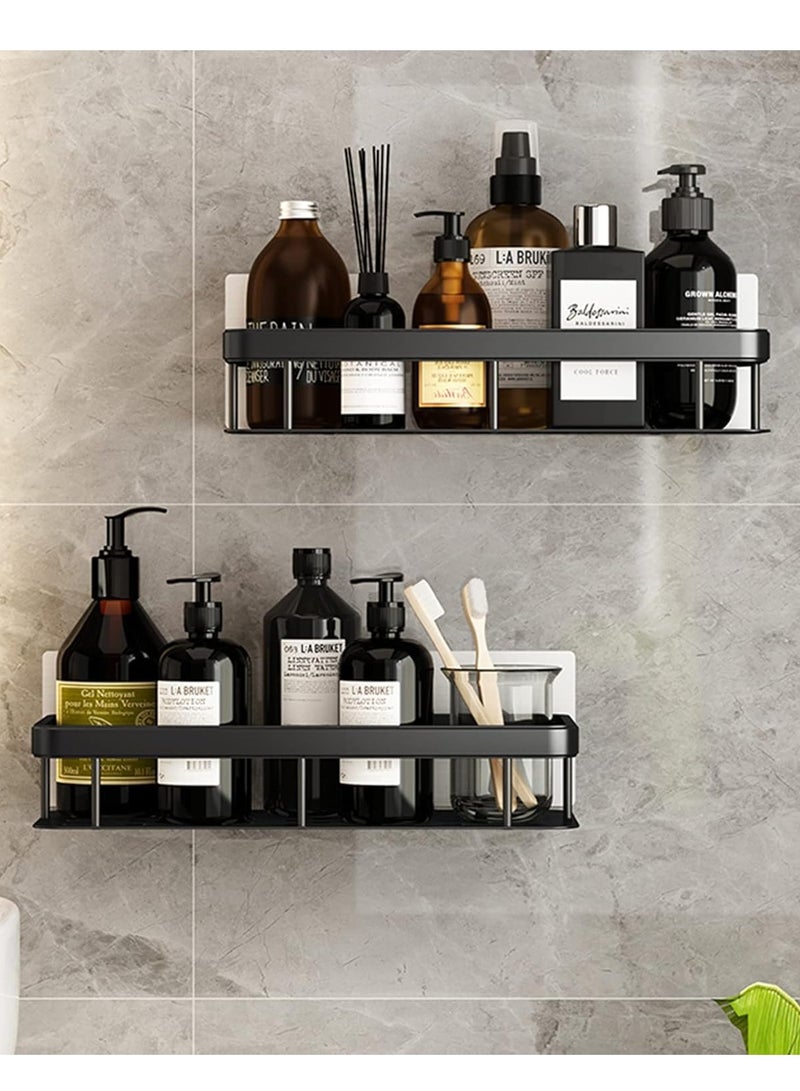 RION 2-Pack Wall Mounted Shower Caddy, Rustproof Aluminum Bathroom Shelf Organizer with Hooks, Drill-Free Adhesive Storage Rack for Shampoo, Soap & Accessories – Black - Image 4