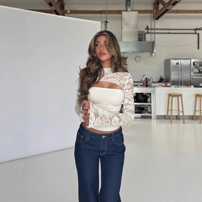 تيشيرت نسائي بأكمام واسعة مع دانتيل - Image 3