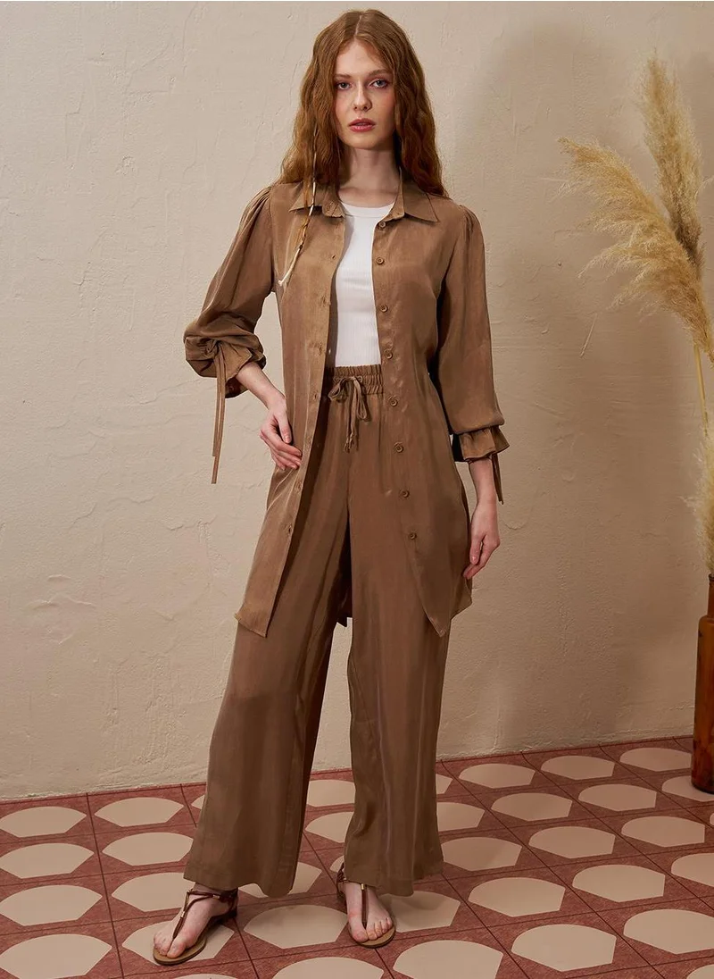 Kayra Belted Lyocell Two-Piece Set Tobacco