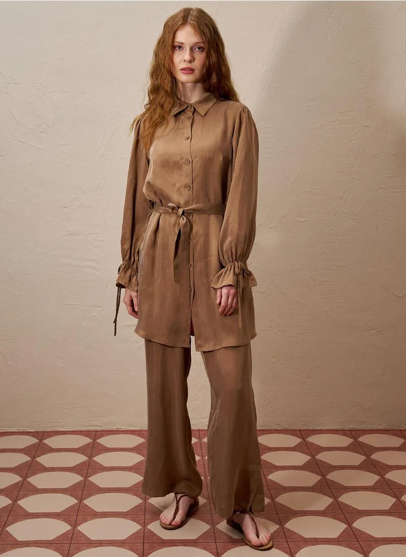 Kayra Belted Lyocell Two-Piece Set Tobacco