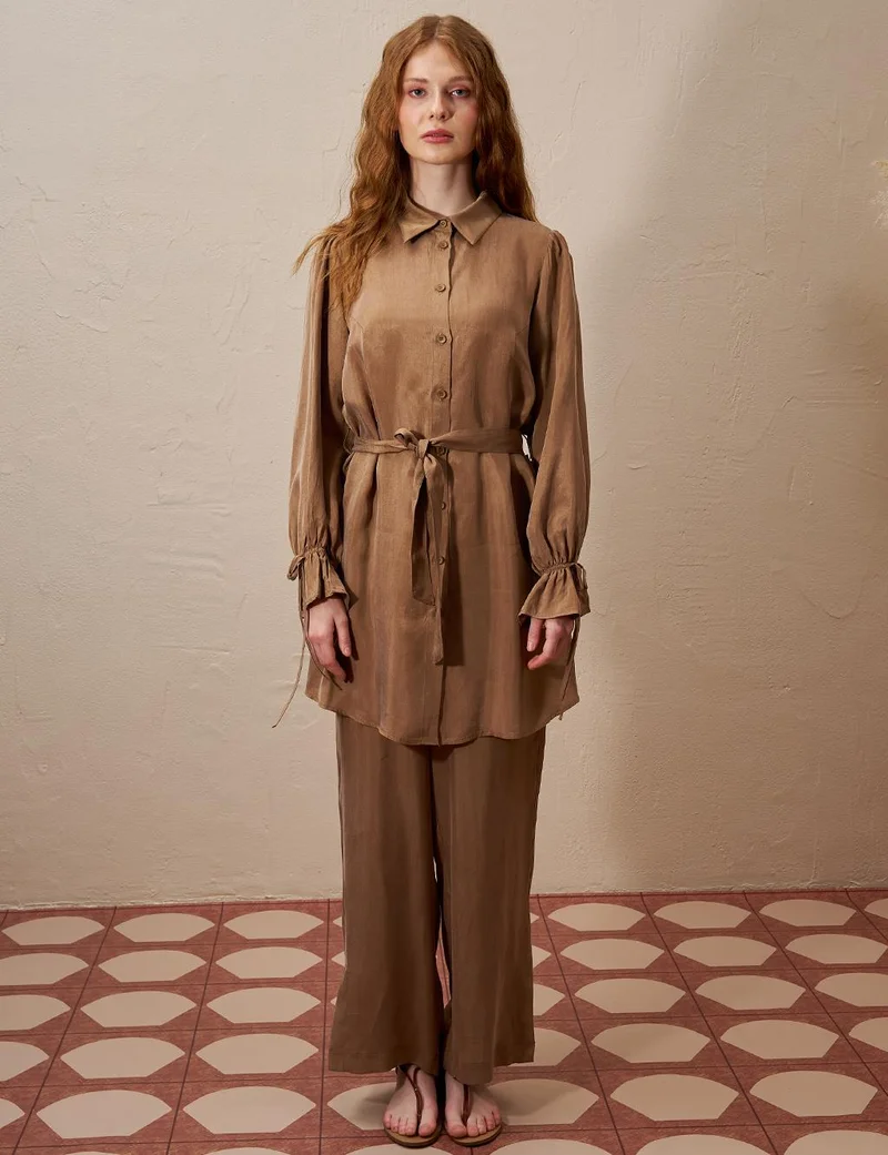 Kayra Belted Lyocell Two-Piece Set Tobacco