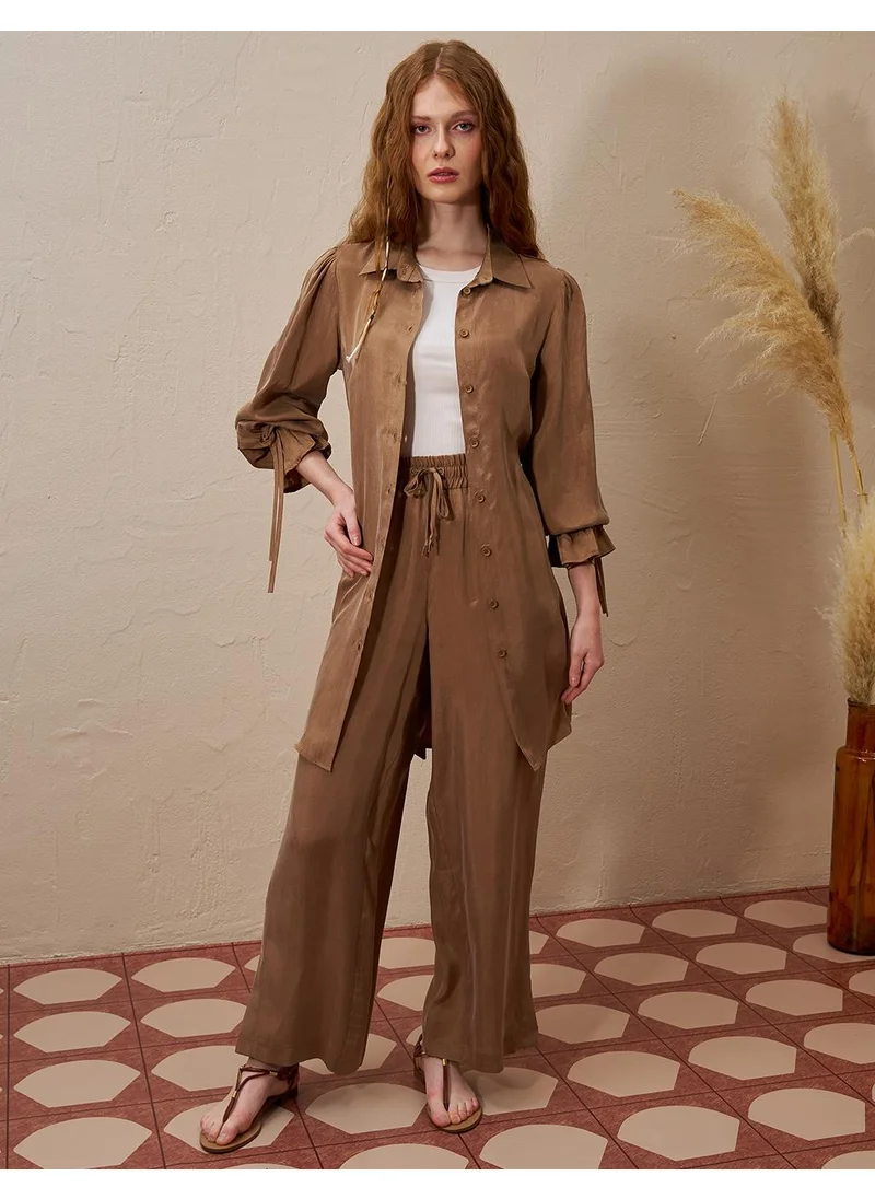 Kayra Belted Lyocell Two-Piece Set Tobacco