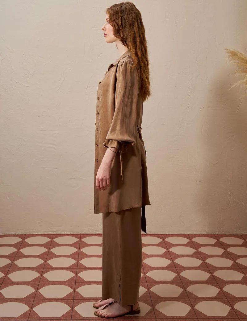 Kayra Belted Lyocell Two-Piece Set Tobacco