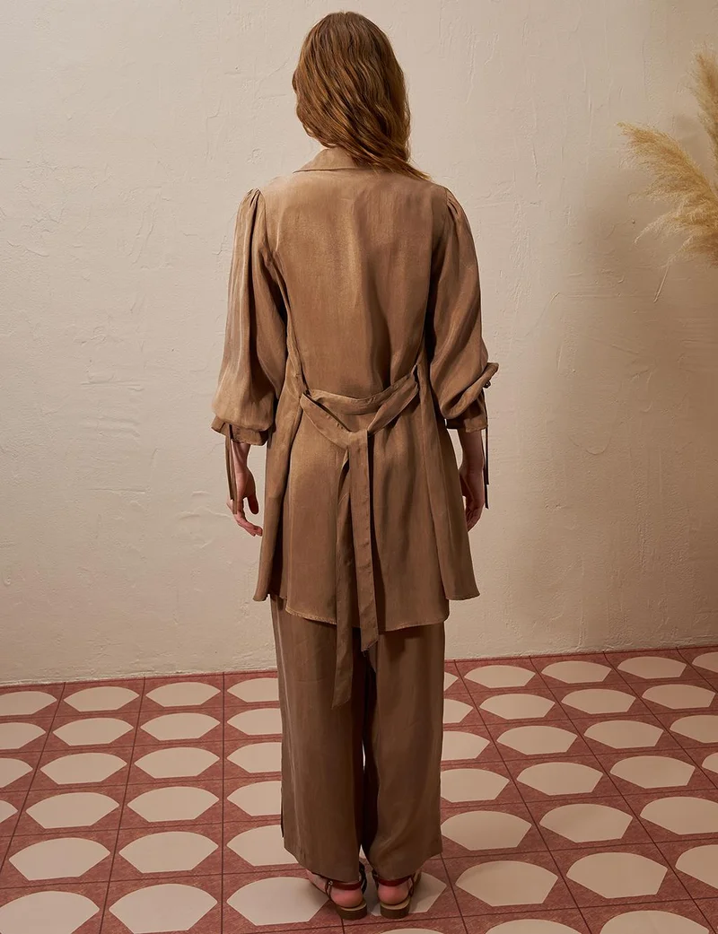 Kayra Belted Lyocell Two-Piece Set Tobacco