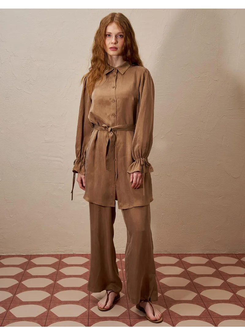 Kayra Belted Lyocell Two-Piece Set Tobacco