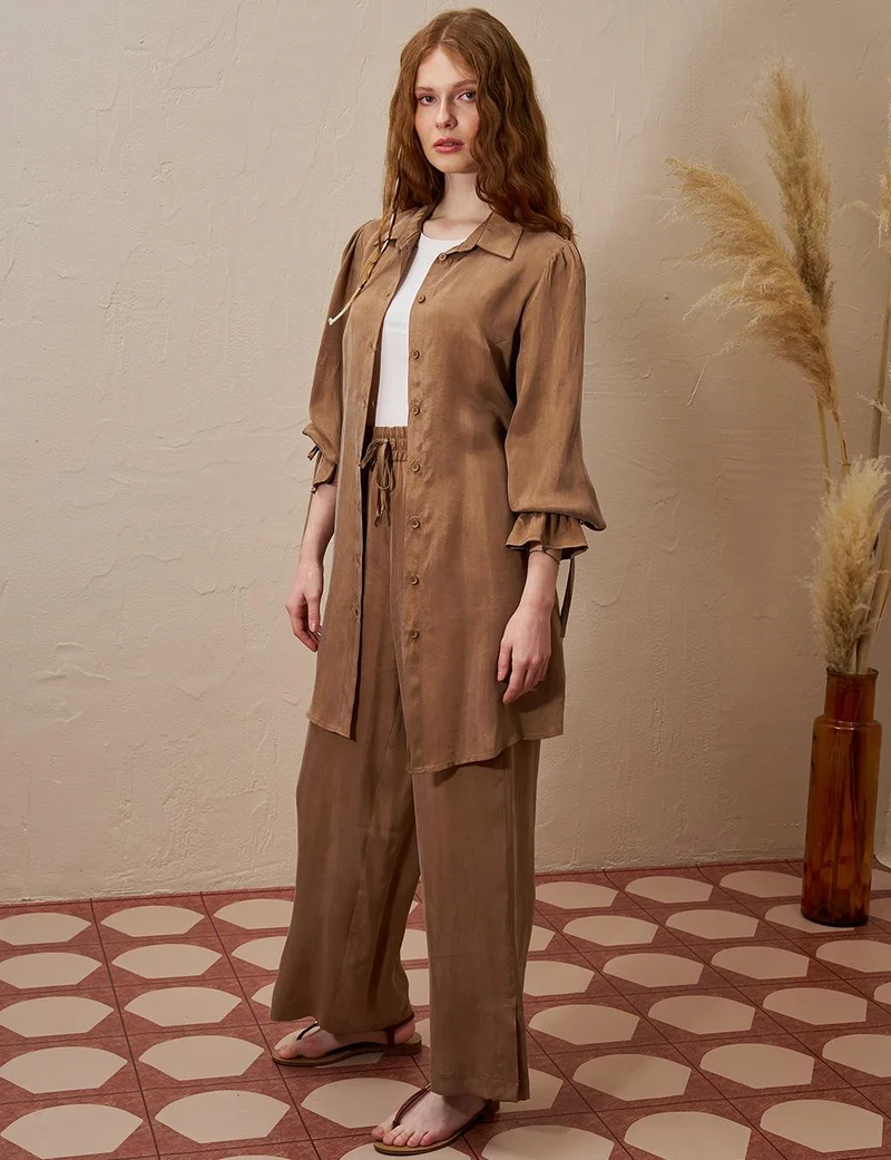 Kayra Belted Lyocell Two-Piece Set Tobacco