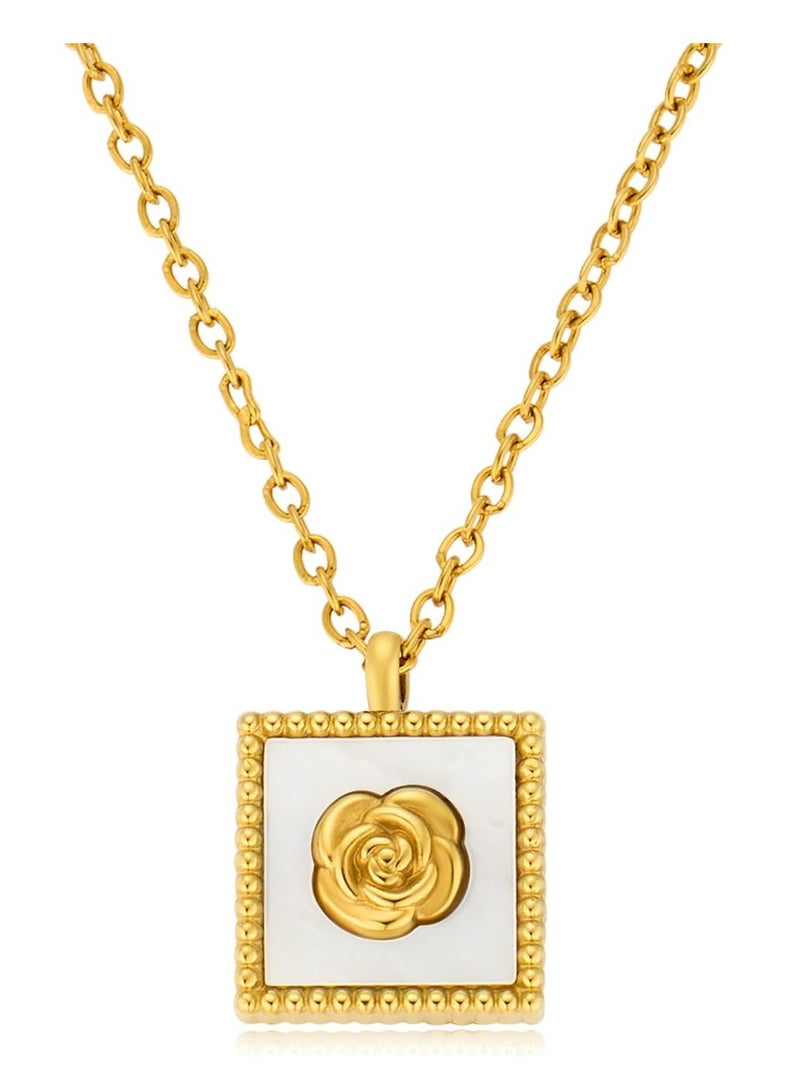 أوزيغالور ذهب عيار 18 قيراط - قلادة قلادة كاميليا وردية مرصعة بالصدف، هدية نسائية - Image 1