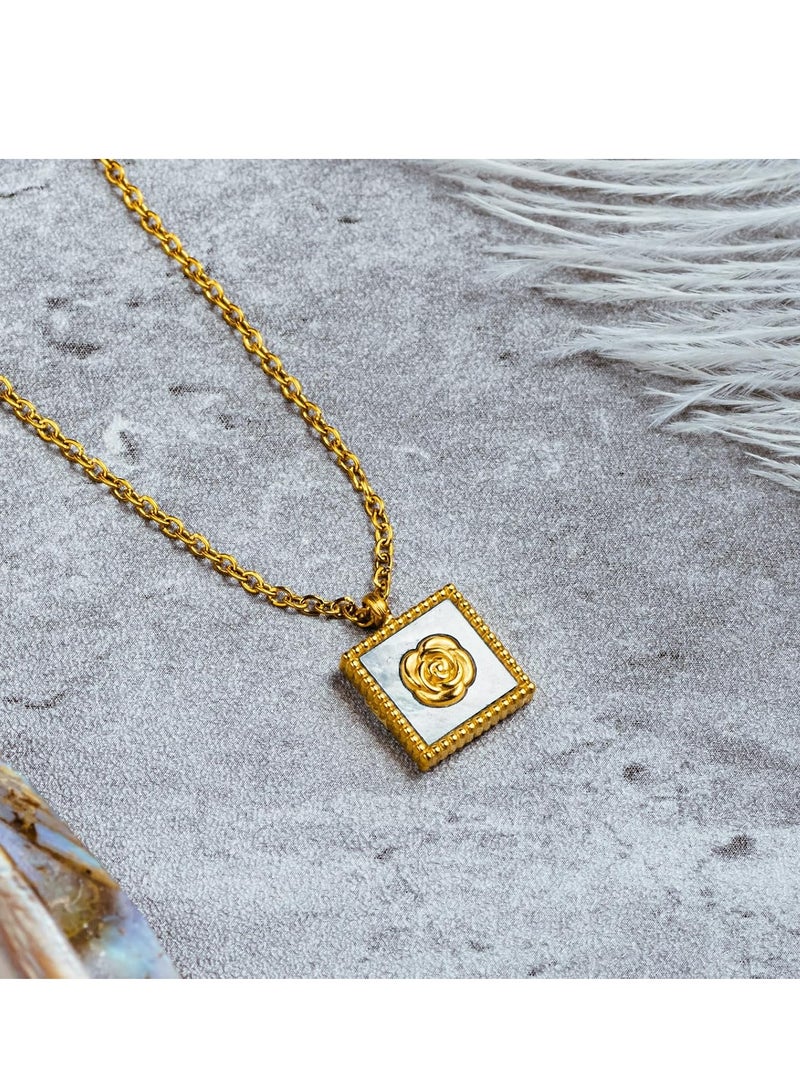 أوزيغالور ذهب عيار 18 قيراط - قلادة قلادة كاميليا وردية مرصعة بالصدف، هدية نسائية - Image 3