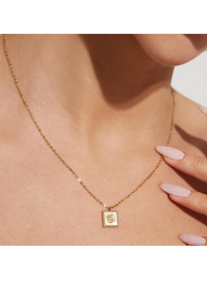 أوزيغالور ذهب عيار 18 قيراط - قلادة قلادة كاميليا وردية مرصعة بالصدف، هدية نسائية - Image 4