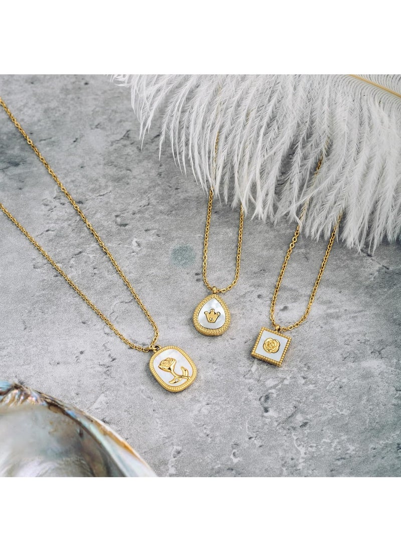 أوزيغالور ذهب عيار 18 قيراط - قلادة قلادة كاميليا وردية مرصعة بالصدف، هدية نسائية - Image 5