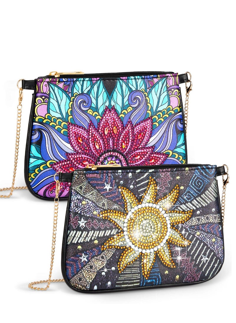Excefore 2 Pcs Sunflower and Persian Flower Crossbody Bag, Diamond Art Makeup Women Handbag, Woman Home Storage Bag, Chain Leather Clutch, for Women Girls Gift  - Image 1