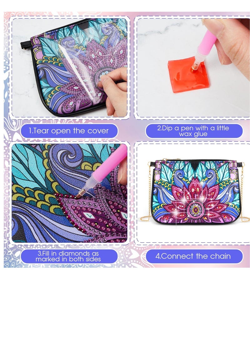 Excefore 2 Pcs Sunflower and Persian Flower Crossbody Bag, Diamond Art Makeup Women Handbag, Woman Home Storage Bag, Chain Leather Clutch, for Women Girls Gift  - Image 5