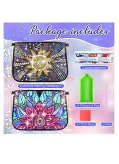 Excefore 2 Pcs Sunflower and Persian Flower Crossbody Bag, Diamond Art Makeup Women Handbag, Woman Home Storage Bag, Chain Leather Clutch, for Women Girls Gift  - Image 4