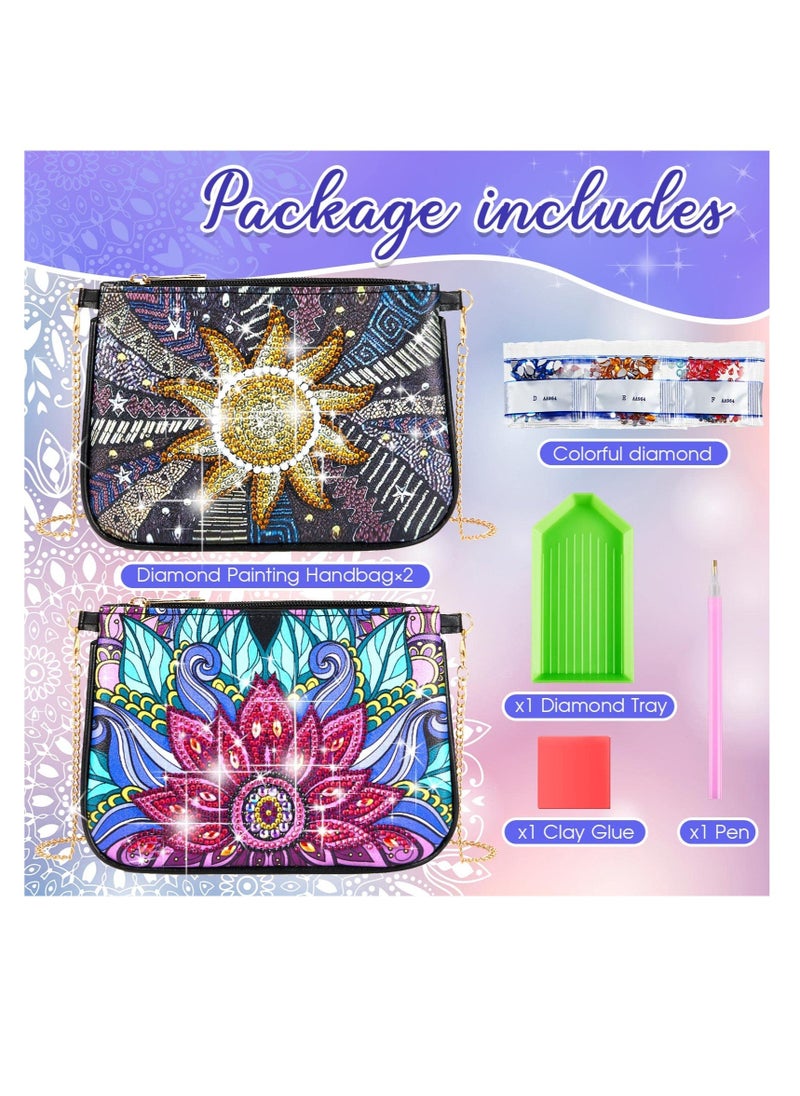 Excefore 2 Pcs Sunflower and Persian Flower Crossbody Bag, Diamond Art Makeup Women Handbag, Woman Home Storage Bag, Chain Leather Clutch, for Women Girls Gift  - Image 4